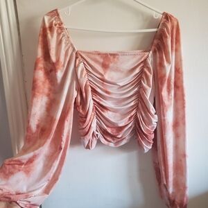 Abound Ruched Top with square neck and Balloon sleeves Size L Coquette feminine